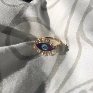 Evil eye ring with faux pearls